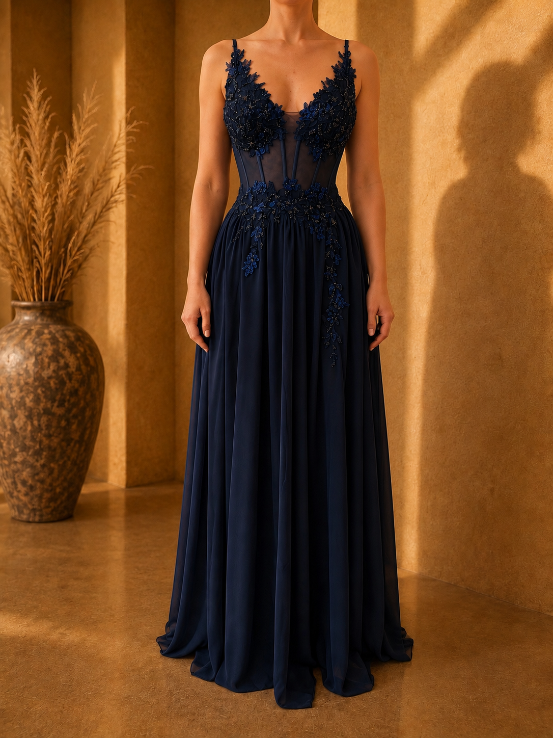 Juliette – Besticktes Maxikleid mit floraler Spitze | Bealune