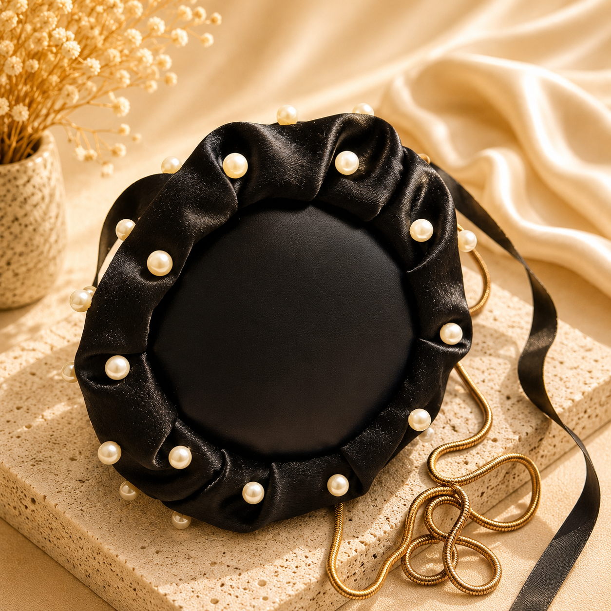 Luméa Pearl Bag – Satin Beuteltasche mit Perlen